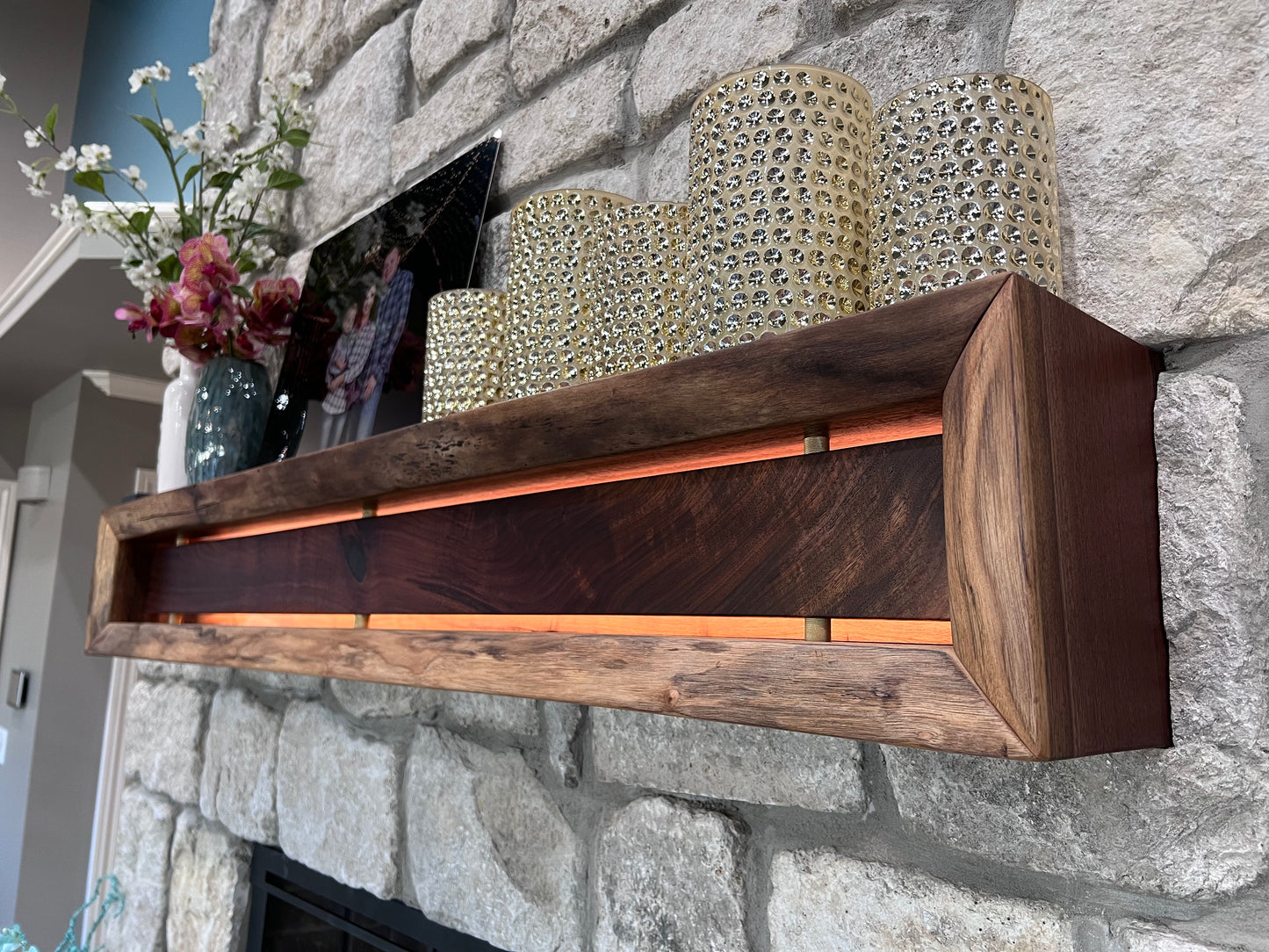 Custom Floating Black Walnut Mantle (size)